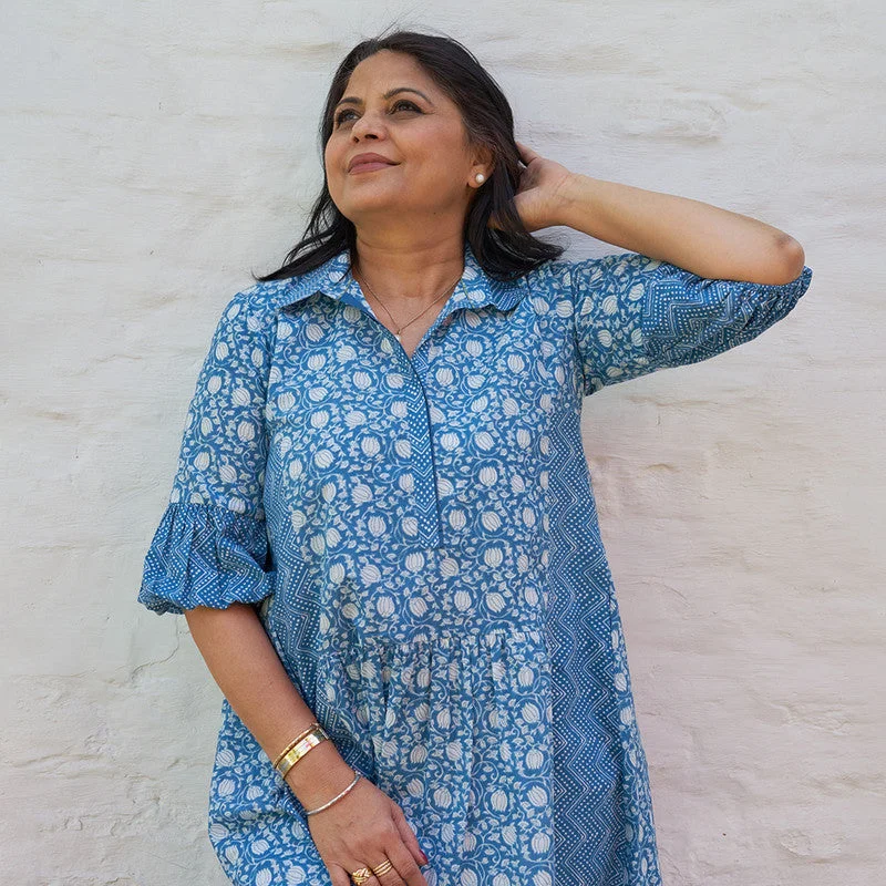 Pure Cotton Handblock Printed Tunic | Blue & White