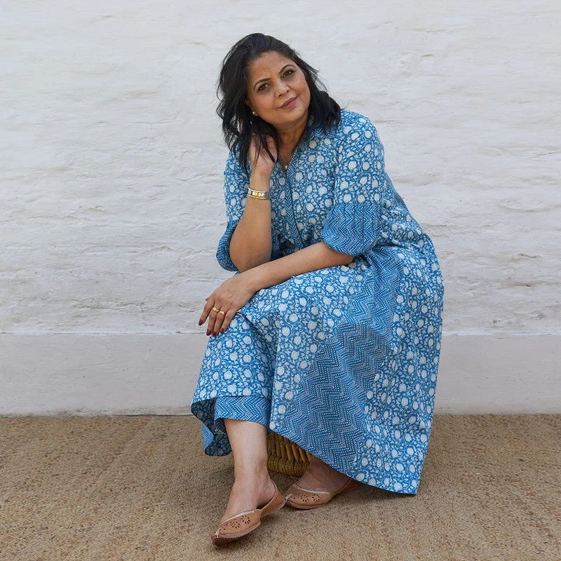 Pure Cotton Handblock Printed Tunic | Blue & White