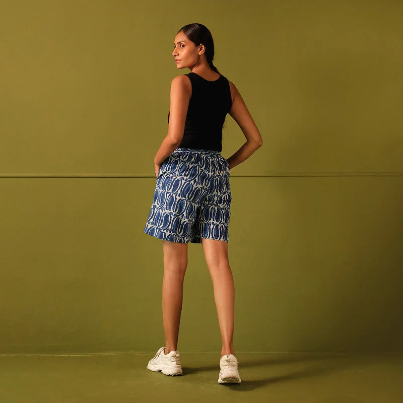 Pure Cotton Shorts | Mid Thigh | Printed | Indigo