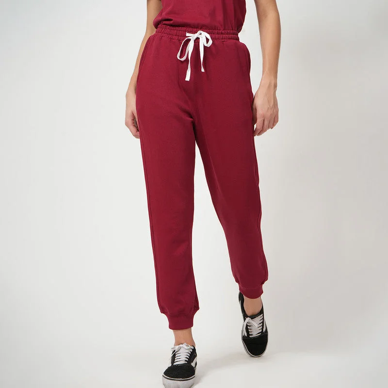 Organic Cotton Joggers Set for Women | Maroon