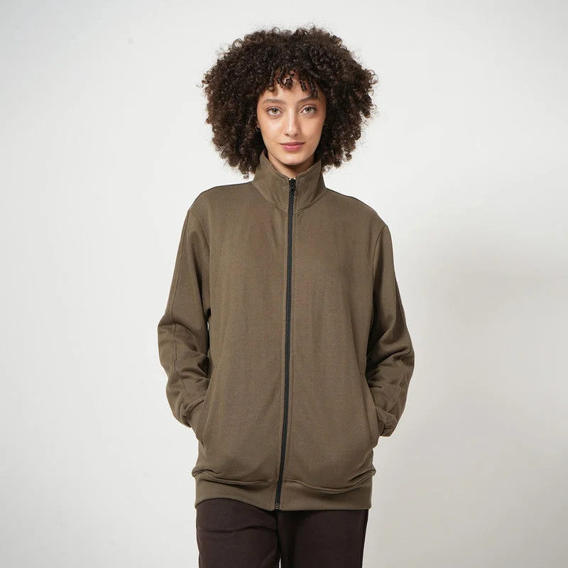 Organic Cotton Zipper Jacket for Women | Olive