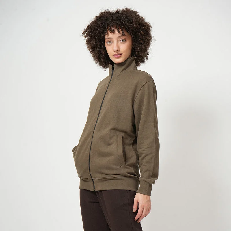 Organic Cotton Zipper Jacket for Women | Olive