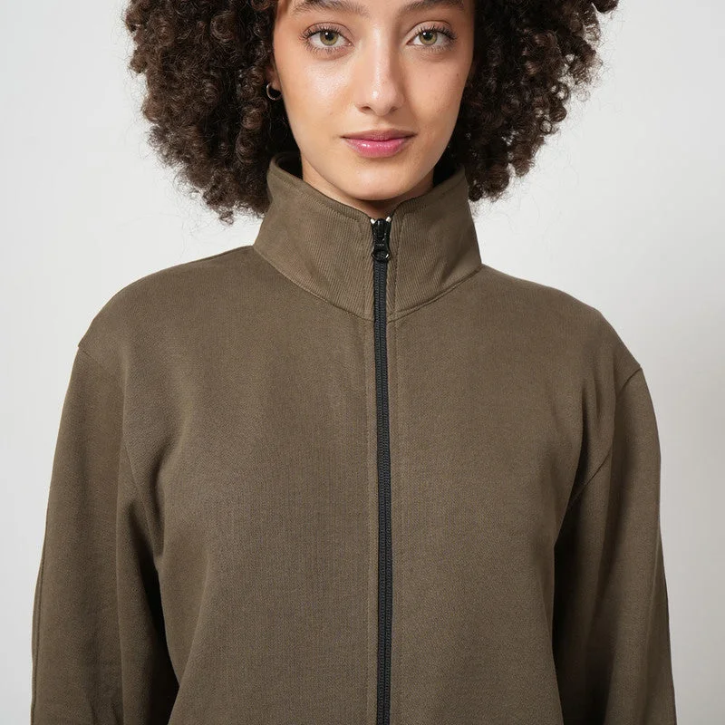 Organic Cotton Zipper Jacket for Women | Olive