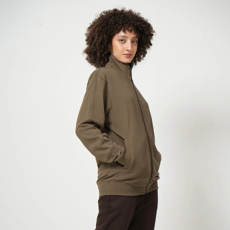 Organic Cotton Zipper Jacket for Women | Olive