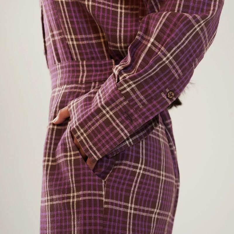 Organic Cotton Checkered Trousers | Straight Leg | Purple