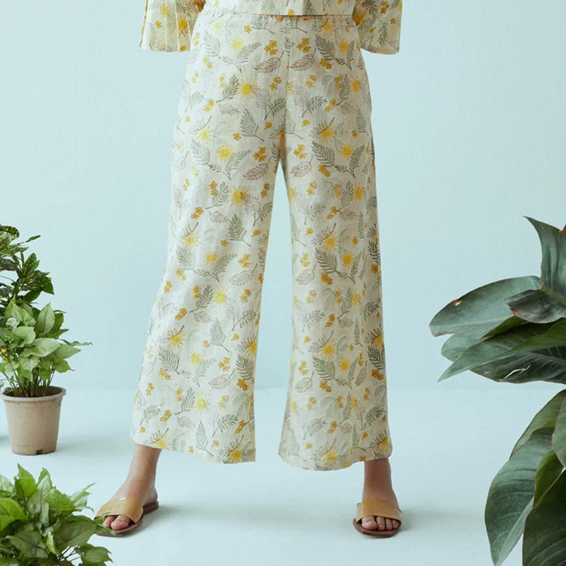 Organic Cotton Handblock Printed Trousers | White