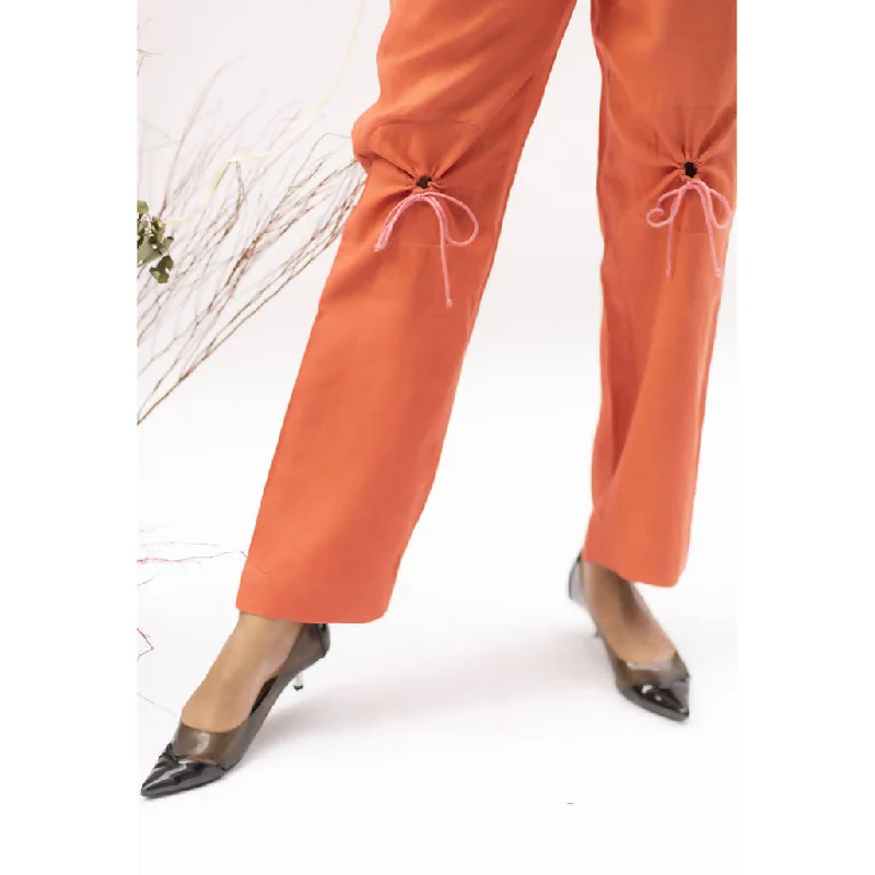 Pure Hemp Trouser with Knee Detail Drawstring | Red