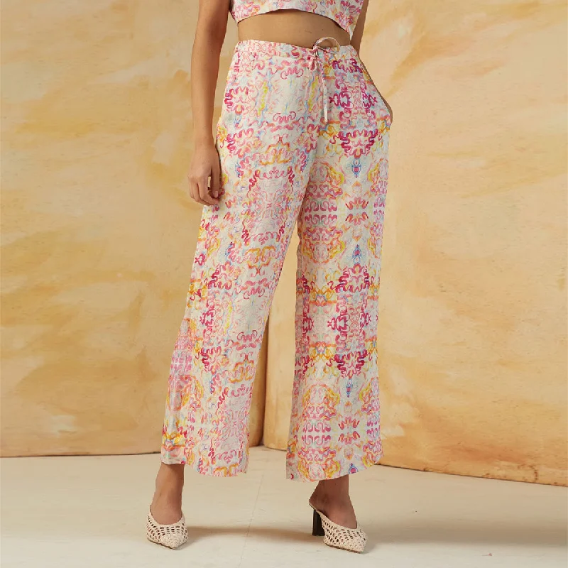 Linen Satin Wide Fit Trousers | Multicolor