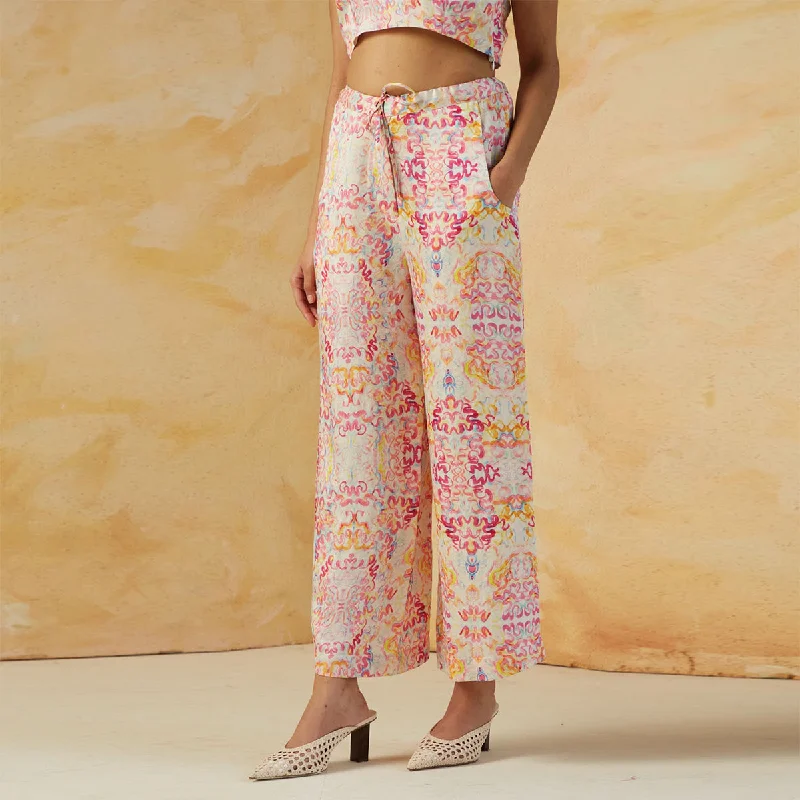 Linen Satin Wide Fit Trousers | Multicolor