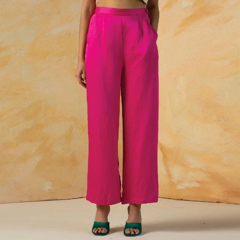 Linen Satin Trousers | Pink