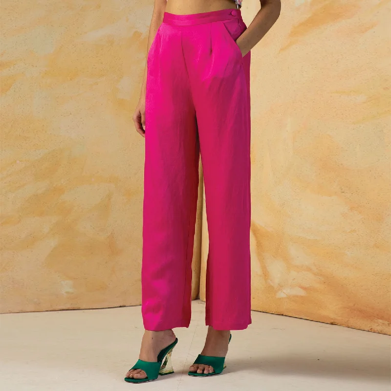 Linen Satin Trousers | Pink