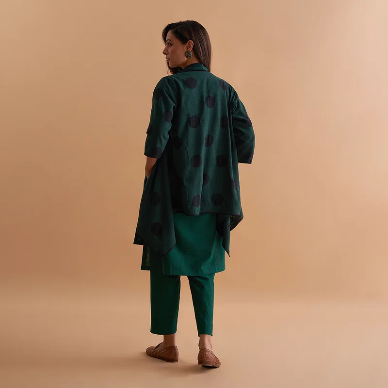 Cotton Cape | Polka Print | Reversible | Green & Black