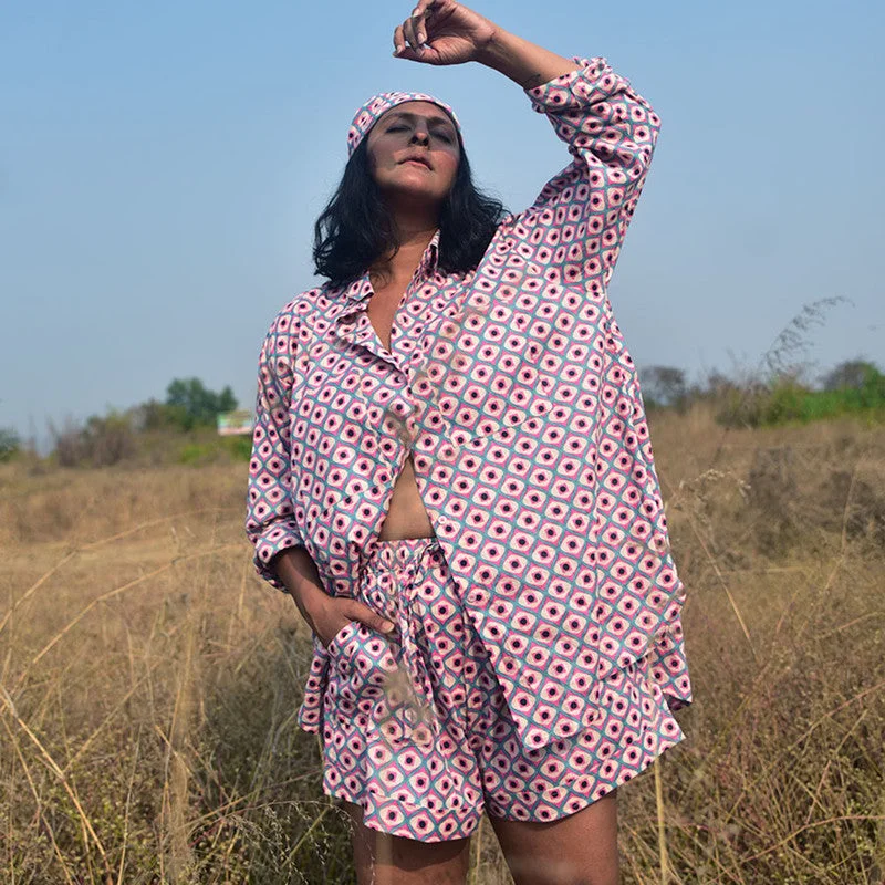 Cotton Shorts | Handblock Printed | Pink & Blue