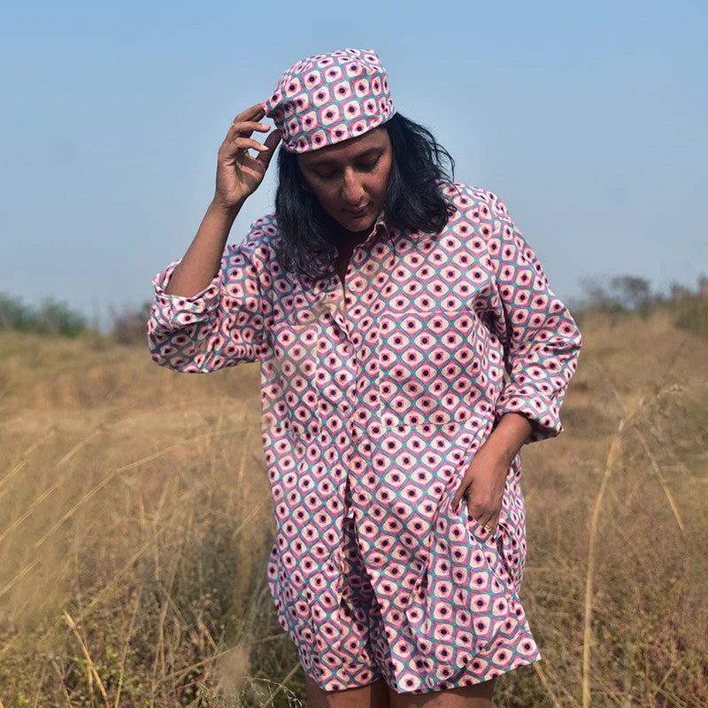 Cotton Shorts | Handblock Printed | Pink & Blue