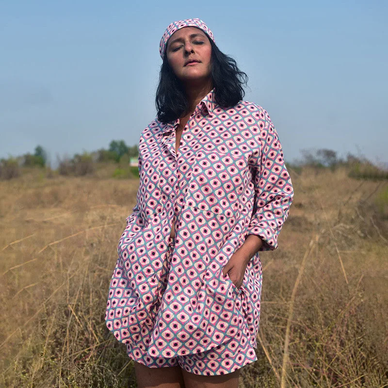 Cotton Shorts | Handblock Printed | Pink & Blue