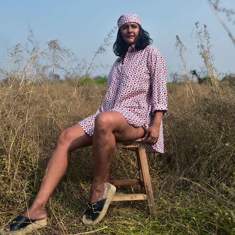 Cotton Shorts | Handblock Printed | Pink & Blue