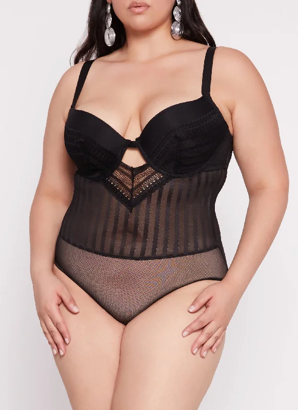 Plus Size Keyhole Lace Detail Bustier Bodysuit