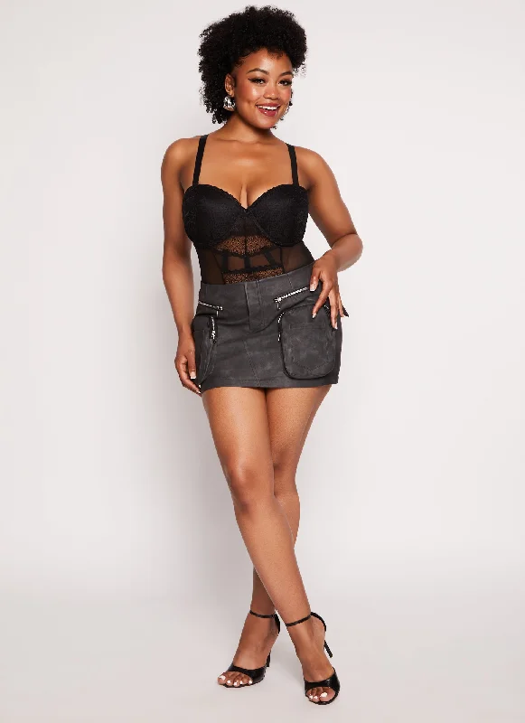 Plus Size Mesh Aztec Lace Bustier Bodysuit