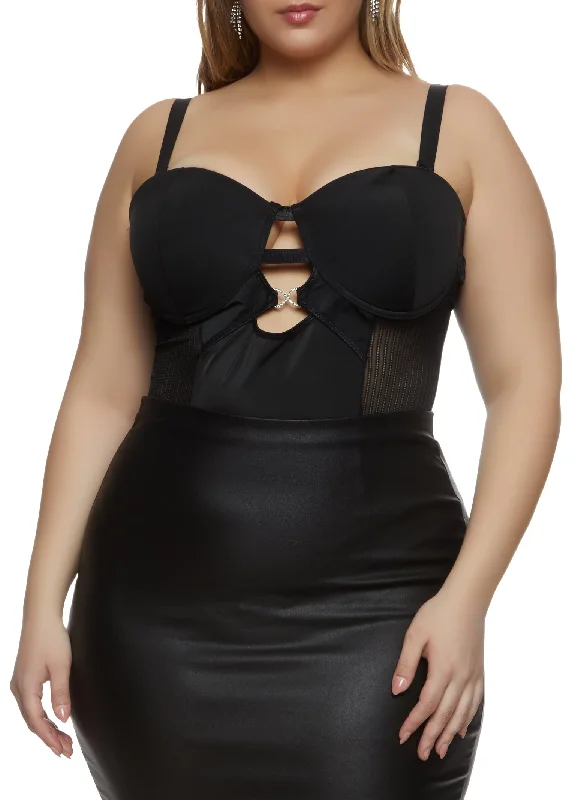 Plus Size Shadow Stripe Caged Detail Bustier Bodysuit