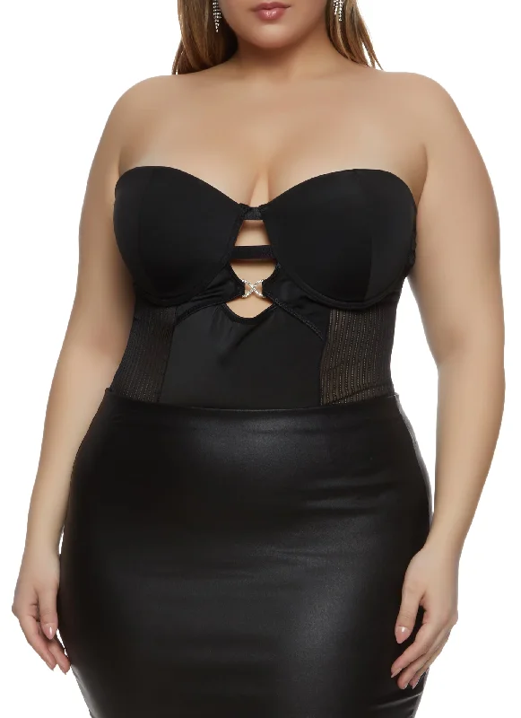 Plus Size Shadow Stripe Caged Detail Bustier Bodysuit