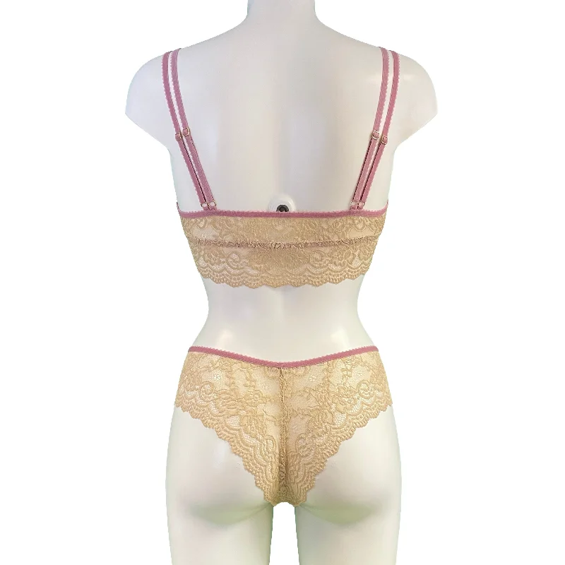 Jacquard Rose Lace Bralette - Honey