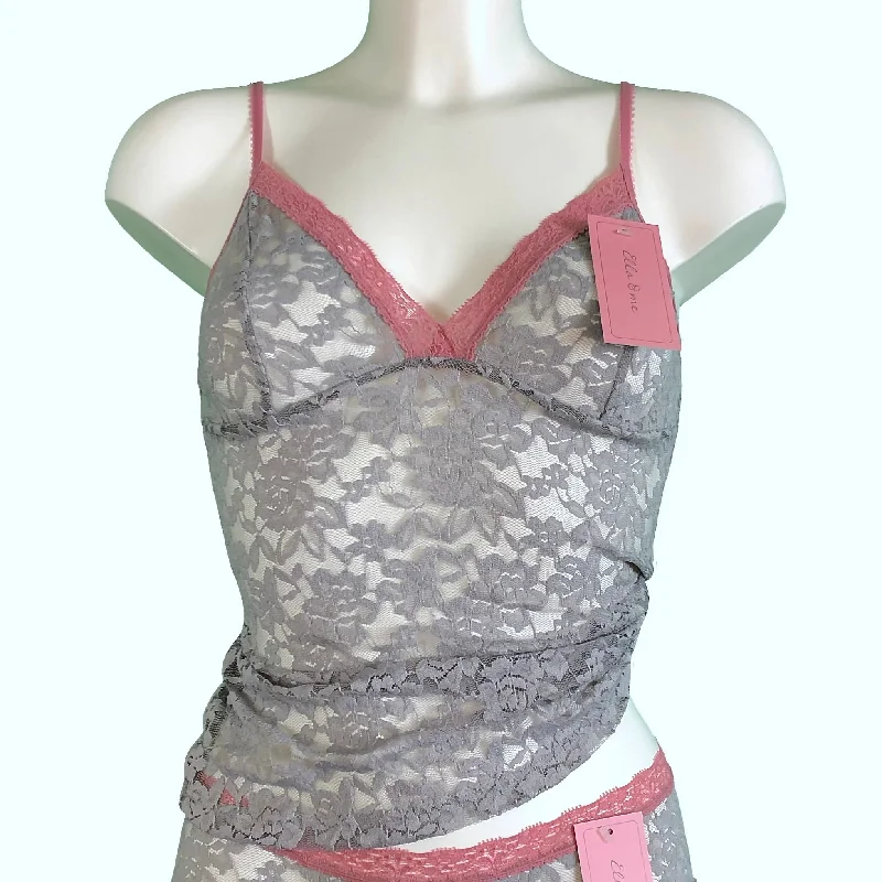 Signature Lace Strappy Cami Top - Grey Mist & Vintage Rose