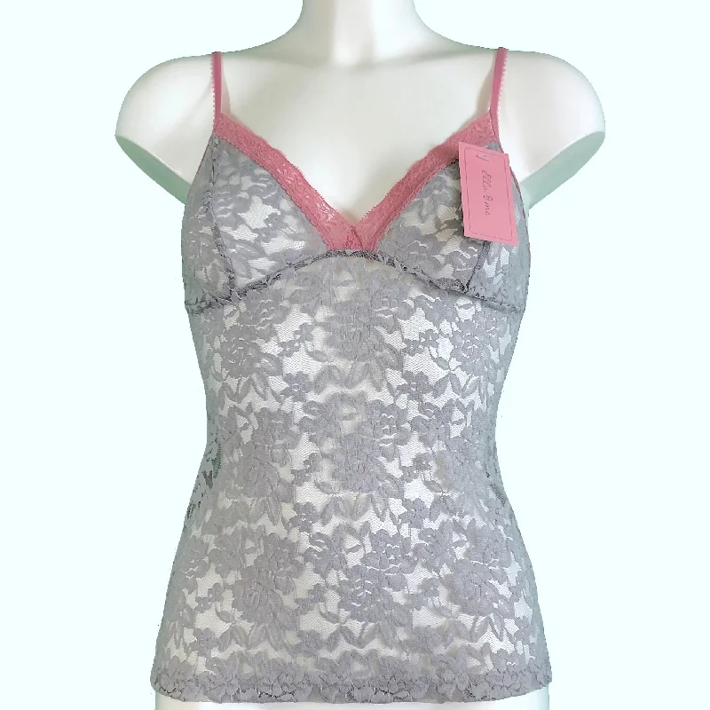 Signature Lace Strappy Cami Top - Grey Mist & Vintage Rose