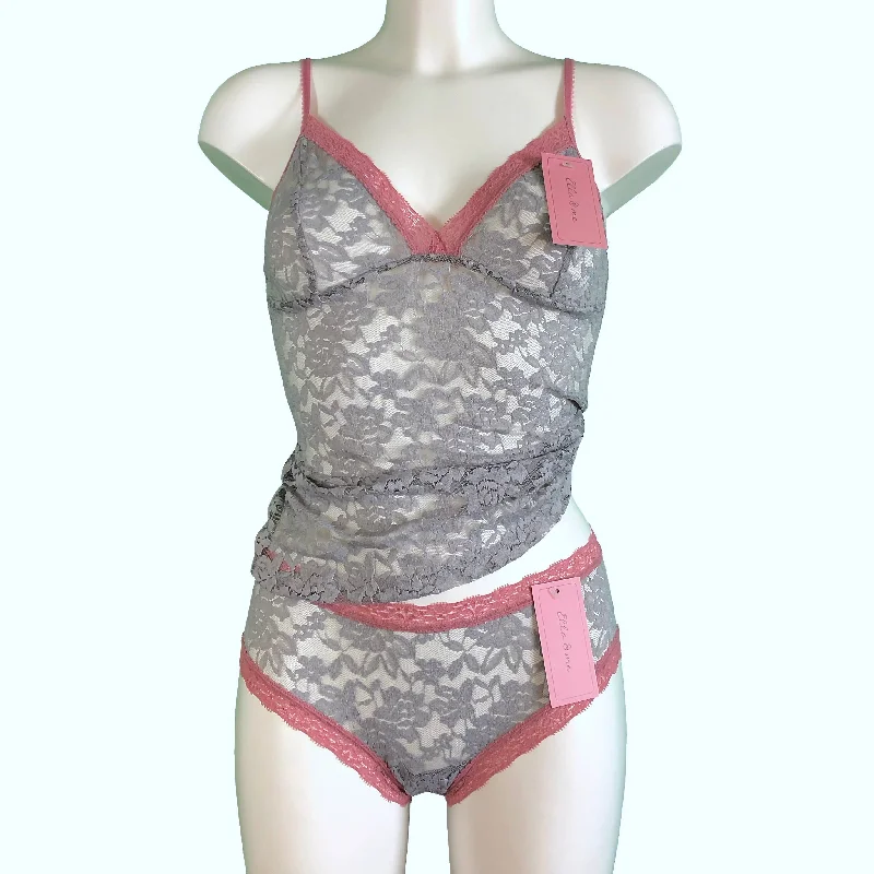 Signature Lace Strappy Cami Top - Grey Mist & Vintage Rose