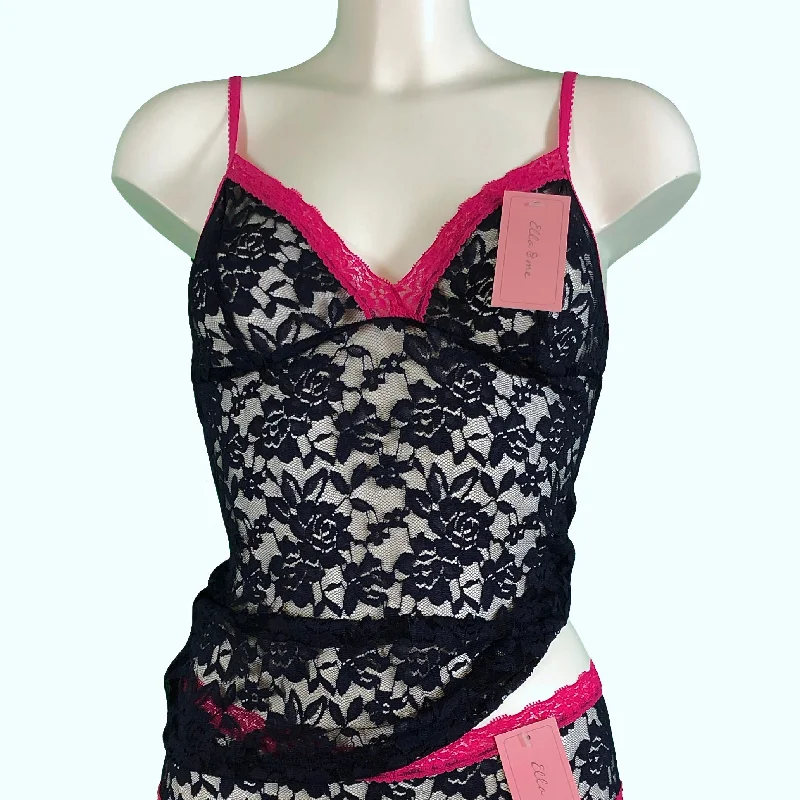 Signature Lace Strappy Cami Top - Navy & Raspberry