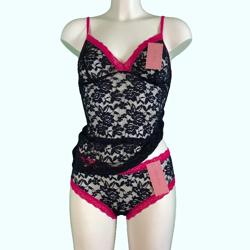 Signature Lace Strappy Cami Top - Navy & Raspberry