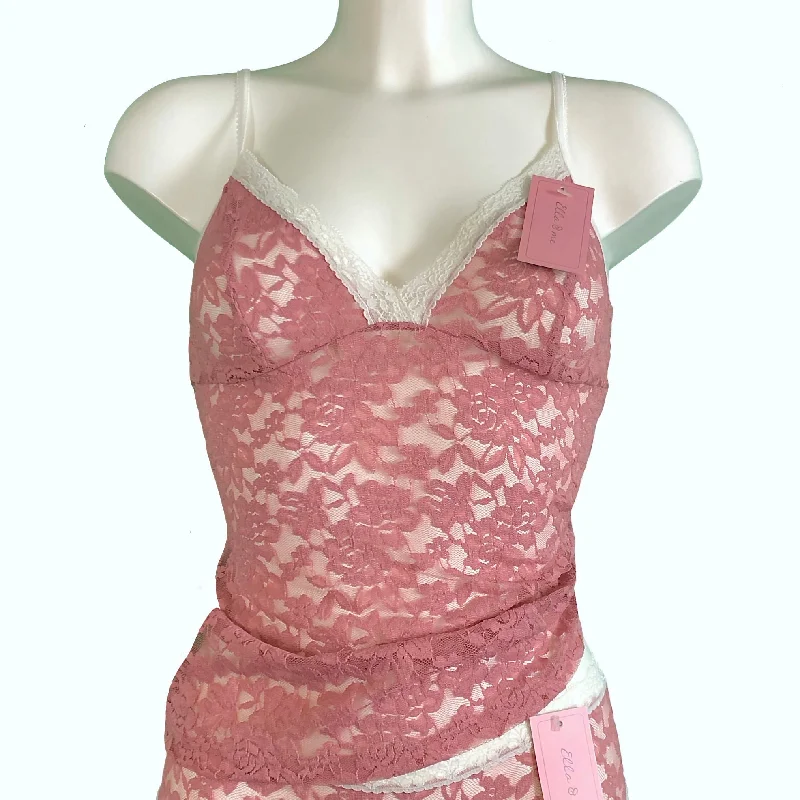 Signature Lace Strappy Cami Top - Vintage Rose & Ivory