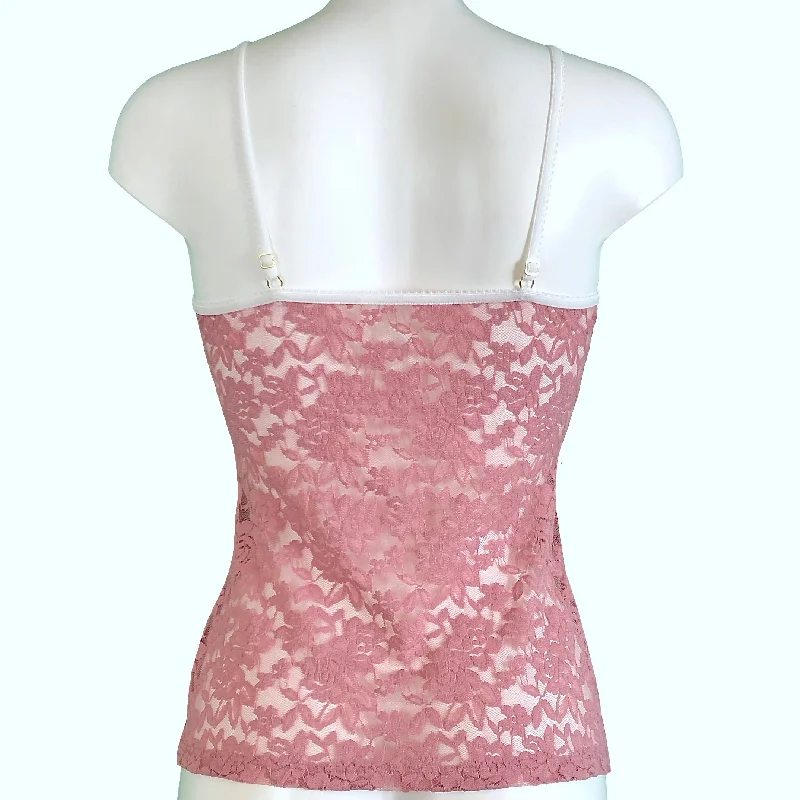 Signature Lace Strappy Cami Top - Vintage Rose & Ivory