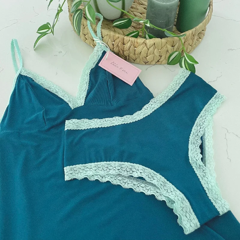 Soft Bamboo Jersey Strappy Cami Top - Teal & Spearmint