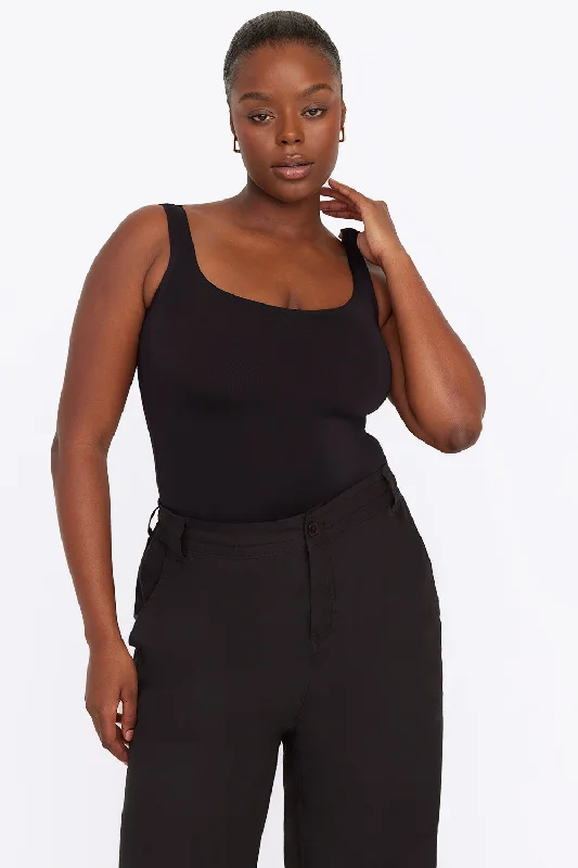 365 SECOND SKIN SCOOP NECK BODYSUIT - SHADOW BLACK