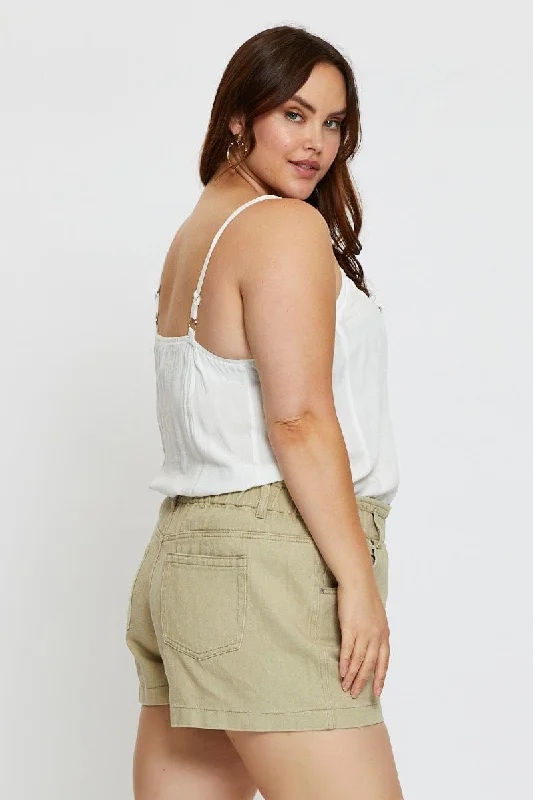 Beige Denim Shorts High Rise Paperbag