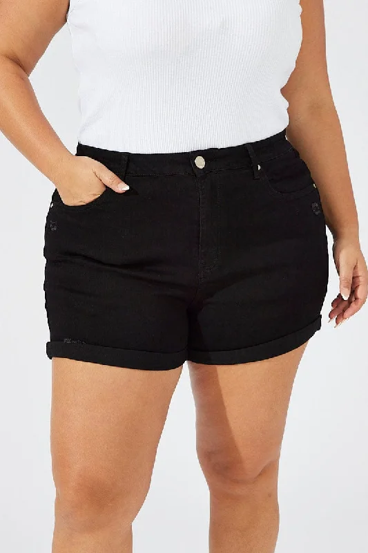 Black Skinny Denim Shorts High Rise