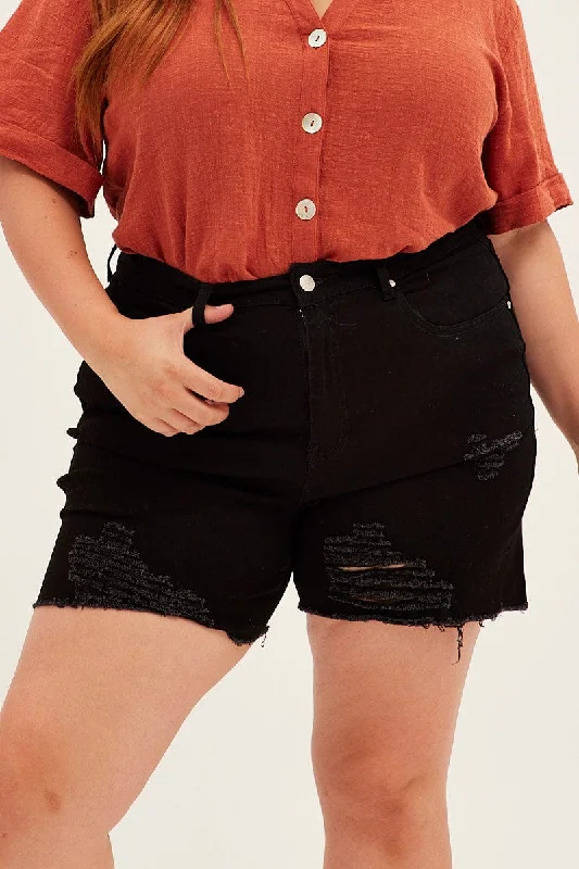 Black Skinny Denim Shorts High Rise