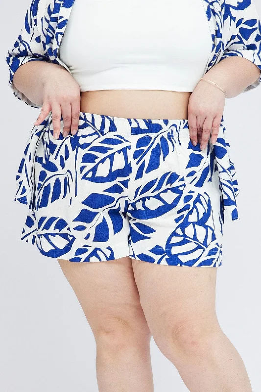 Blue Abstract Relaxed Shorts High Rise