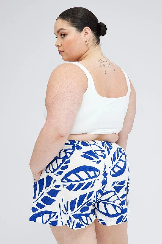 Blue Abstract Relaxed Shorts High Rise