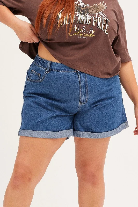 Blue Relaxed Denim Shorts High Rise