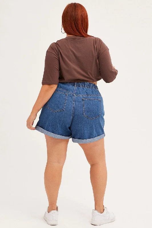 Blue Relaxed Denim Shorts High Rise