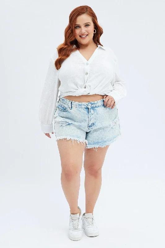 Blue Relaxed Denim Shorts High Rise