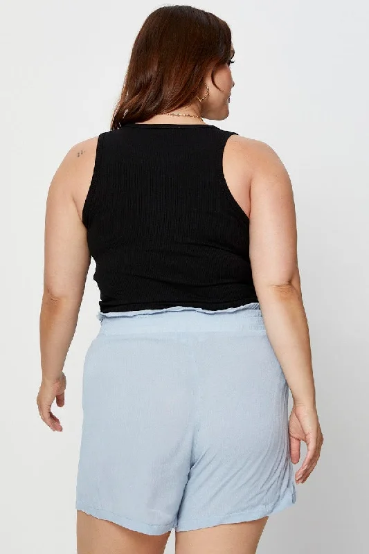 Blue Shorts High Rise Shirred Waist