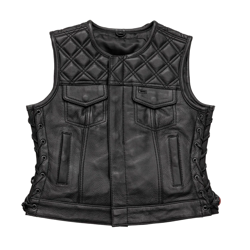 Bonnie - Women's Motorcycle Leather Vest - Diamond Quilt