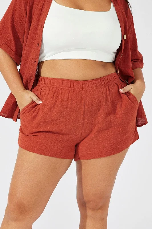 Brown Relaxed Shorts High Rise