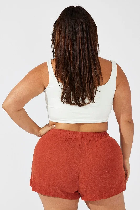 Brown Relaxed Shorts High Rise