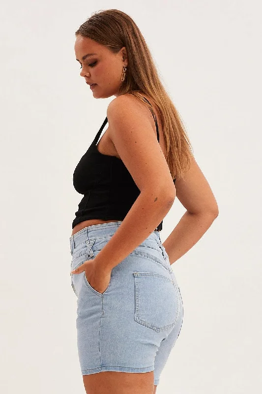 Denim Blue Skinny Denim Shorts High Rise