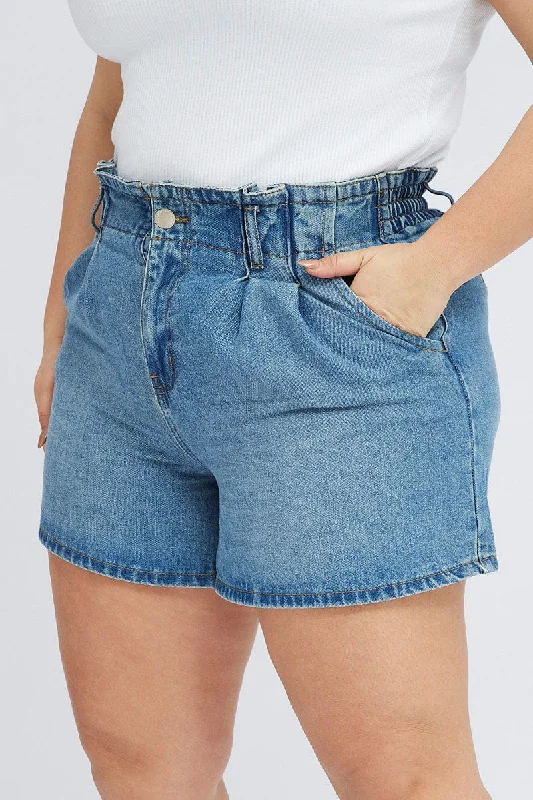 Denim Relaxed Shorts High Rise Pleated