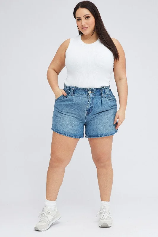 Denim Relaxed Shorts High Rise Pleated