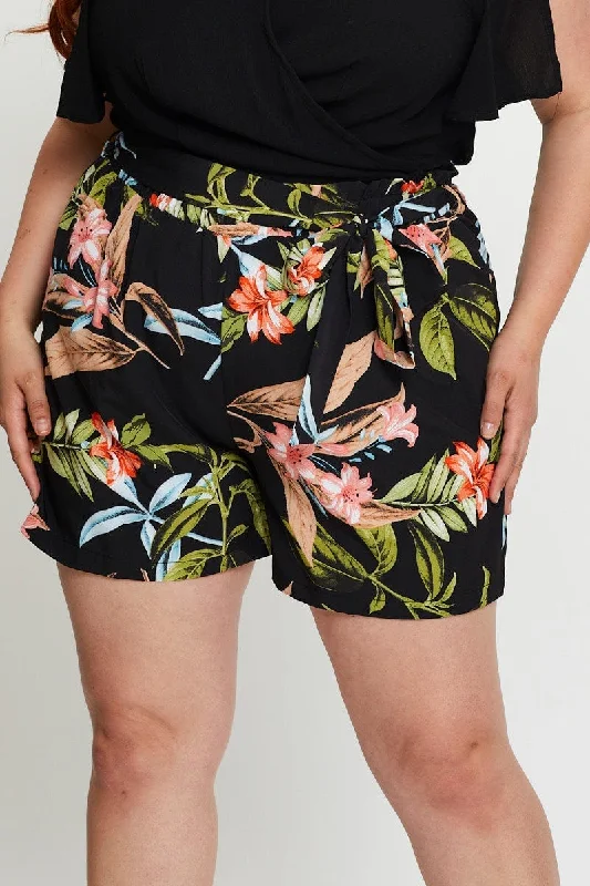 Floral Print Belted Shorts High Rise